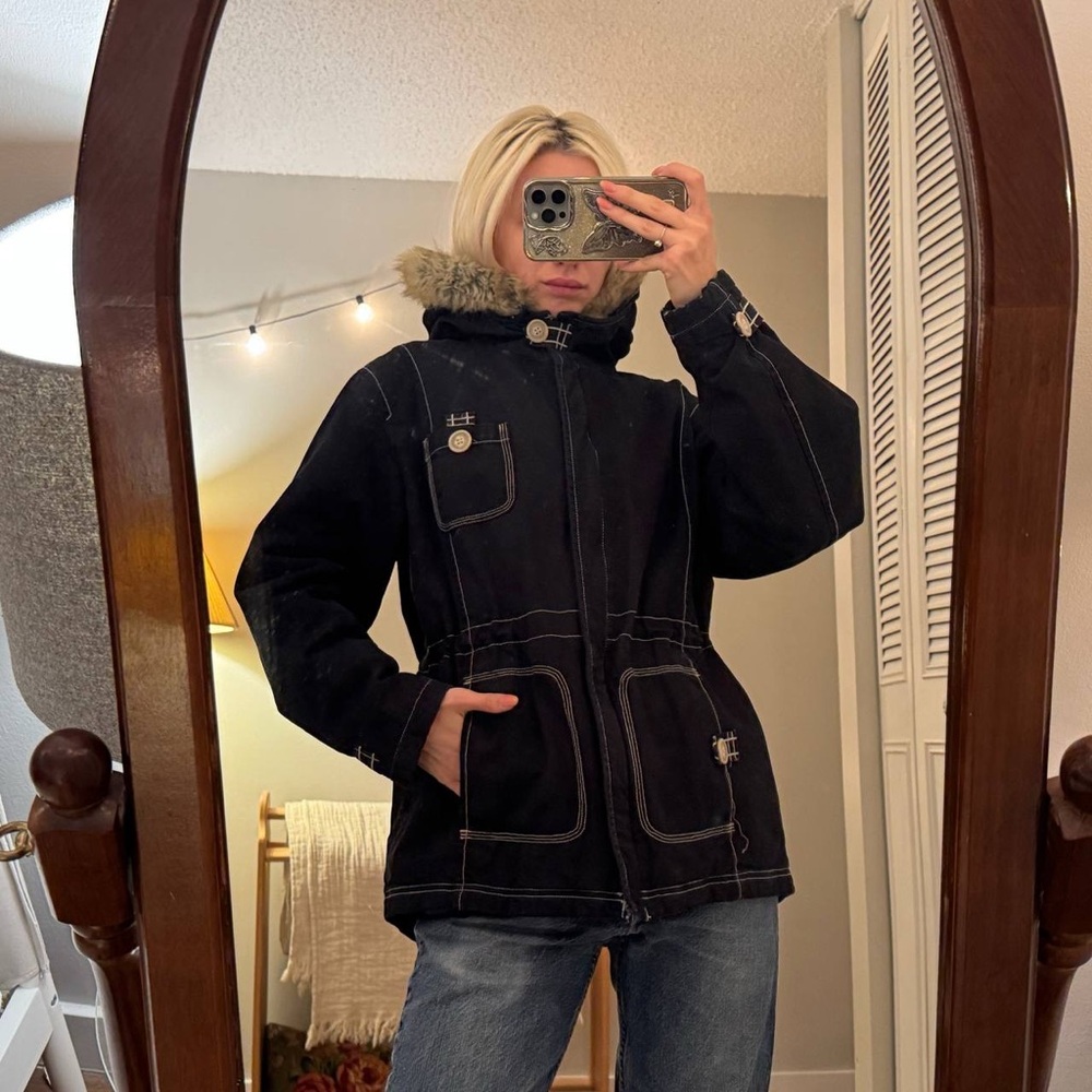 Next Black Jacket with Fur Hood